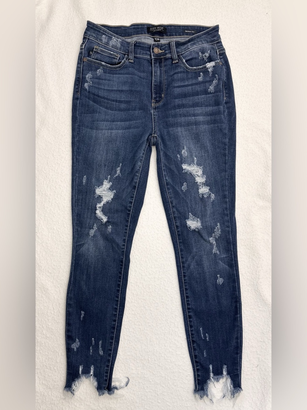 Judy Blue Skinny Fit Distressed Stretch Skinny Jeans Medium Dark Wash Blue 7/28